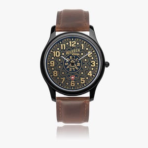 Bell System Manhole Cover Watch - Black Stainless Steel with Leather Bands image 4