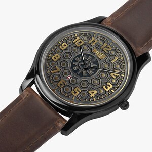 Bell Systems Manhole Cover Black Stainless Steel Watch with 3 Genuine Leather Bands - Japanese Movement image 7
