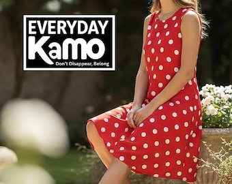 Robe d'été sans manches rouge à pois avec poches | Robe trapèze confortable longueur genou