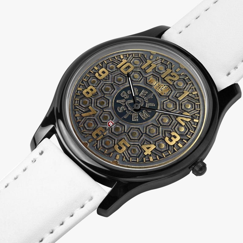 Bell Systems Manhole Cover Black Stainless Steel Watch with 3 Genuine Leather Bands - Japanese Movement image 11