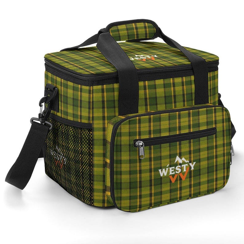 Green Plaid 30-Can Insulated Cooler Bag with Strap image 9