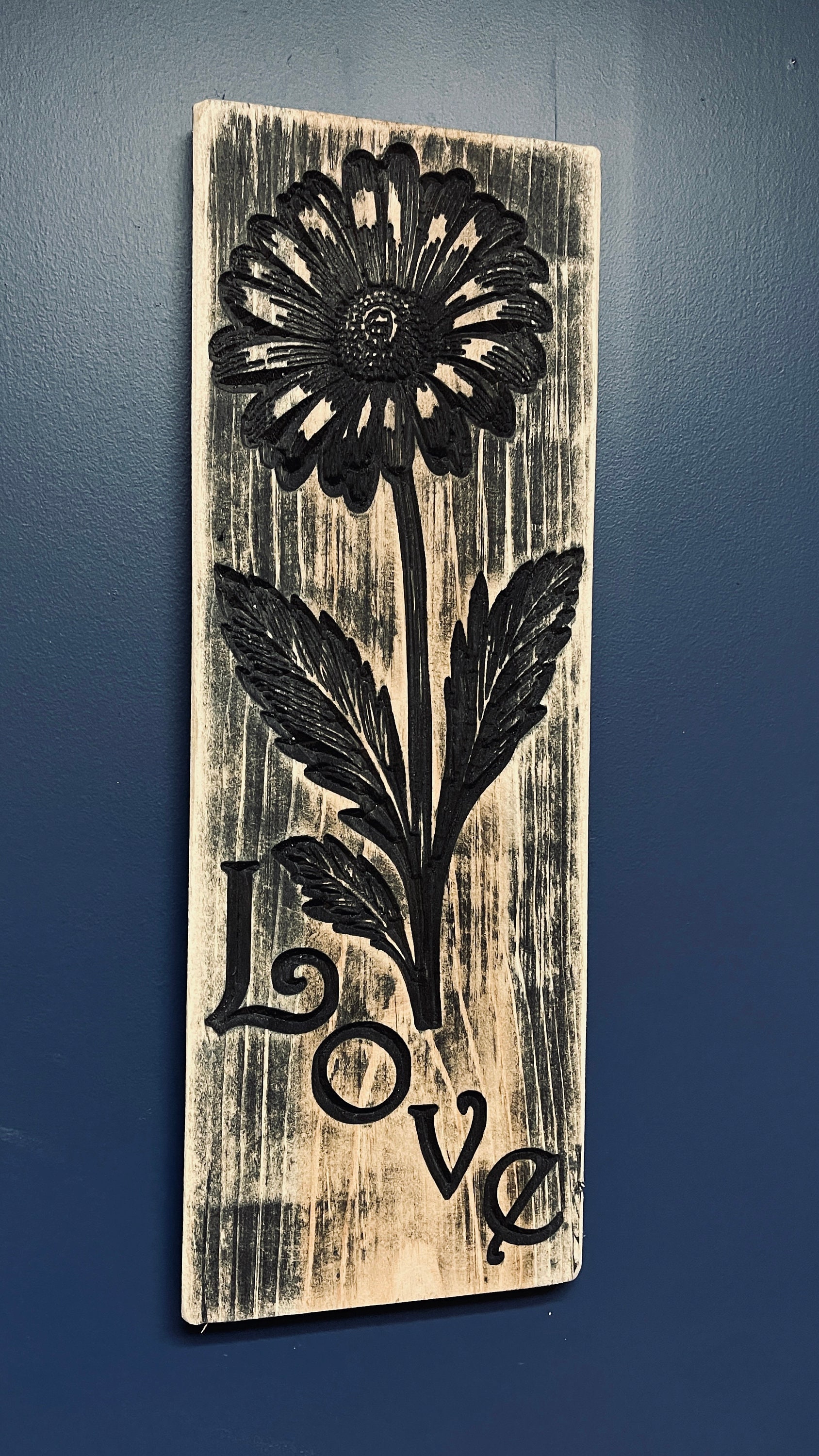 Love Flower Vertical Carved Wood Sign, Rustic Home Decor, Handmade
