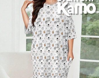 Camisola de seda gelada "Paw-sitively Comfy" até aos joelhos, personalizável - Tamanho único!