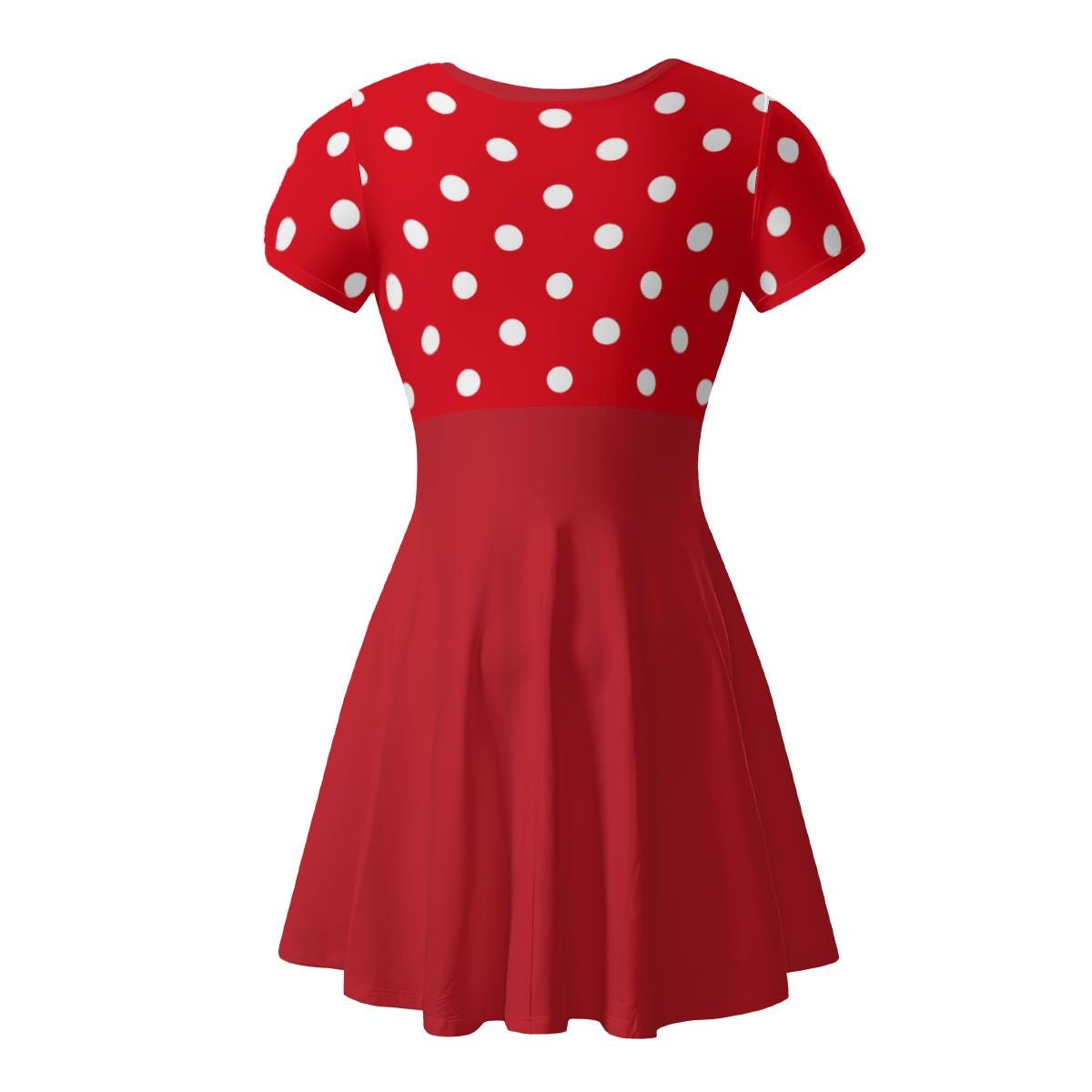red polka dot skater dress Vibrant Red Polka Dot Skater Dress | Women's Short Sleeve Milk Silk Summer Flowy Mini Dress | Casual & Chic