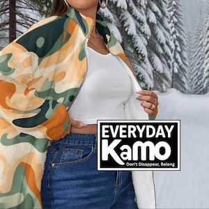 Abstract Camo Borg Fleece Jacket, Oversized Sherpa Coat