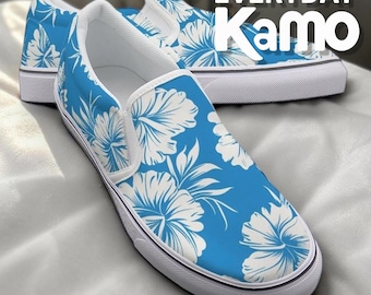 Hawaiian Hibiscus Blue Slip-On Sneakers - All-Day Comfort Canvas Shoes