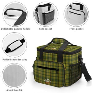 Green Plaid 30-Can Insulated Cooler Bag with Strap image 4