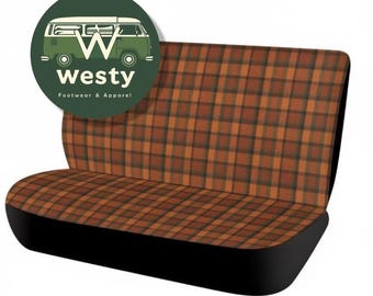 Retro Plaid Car Back Seat Cover | Vintage Westy Van Life Style | Universal Fit Auto Interior Protector