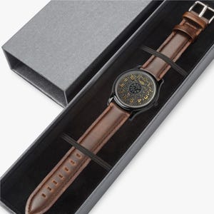 Bell Systems Manhole Cover Black Stainless Steel Watch with 3 Genuine Leather Bands - Japanese Movement image 8