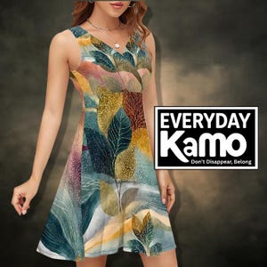 Robe Kamo abstraite à col en V pour tous les jours, tenue d'été moderne. 180 g de soie au lait image 5