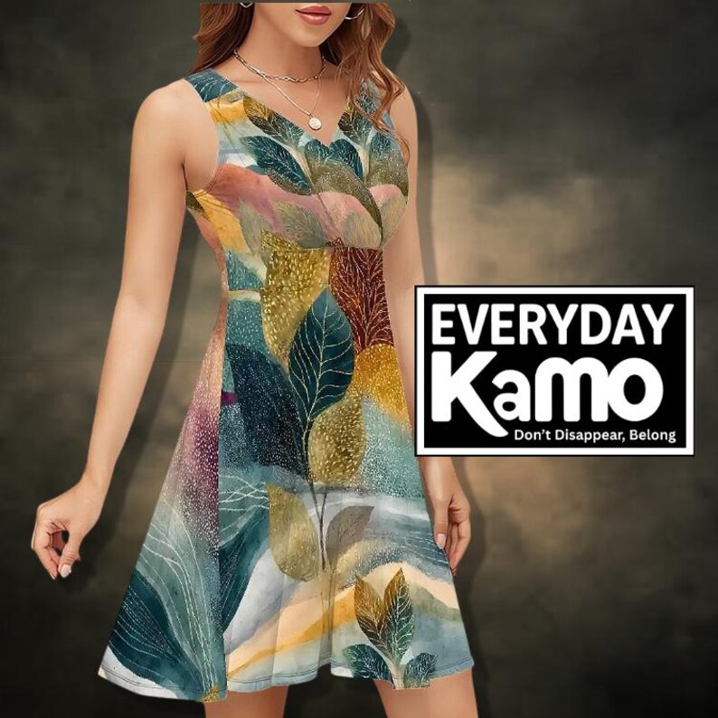 Robe Kamo abstraite à col en V pour tous les jours, tenue d'été moderne. 180 g de soie au lait image 5