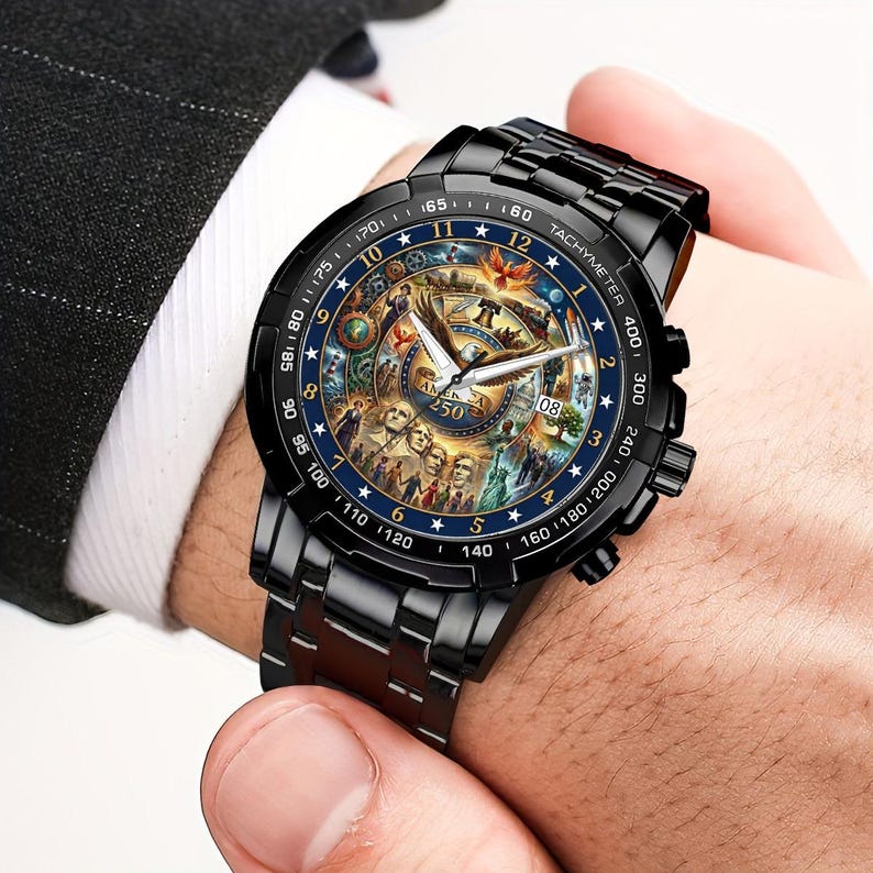 Zegarek z chronografem z okazji 250. rocznicy powstania Ameryki – patriotyczny metalowy zegarek zdjęcie 3