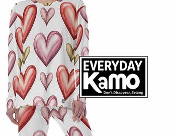 Cozy Watercolor Heart Pajama Set | Women's Valentine's Day Loungewear | Soft & Skin-Friendly Sleepwear Gift