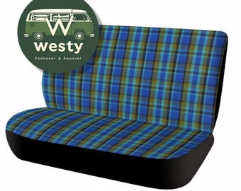 Blue Green Plaid Car Seat Cover | Retro Van Life Interior