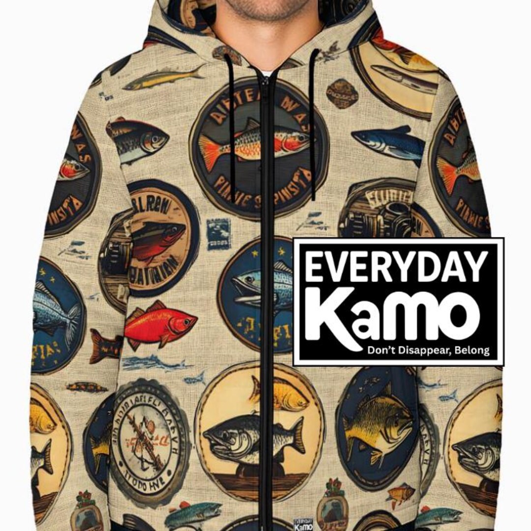 Vintage Fishing Print Puffer Jacket | Angler Hooded Windbreaker | Women ...