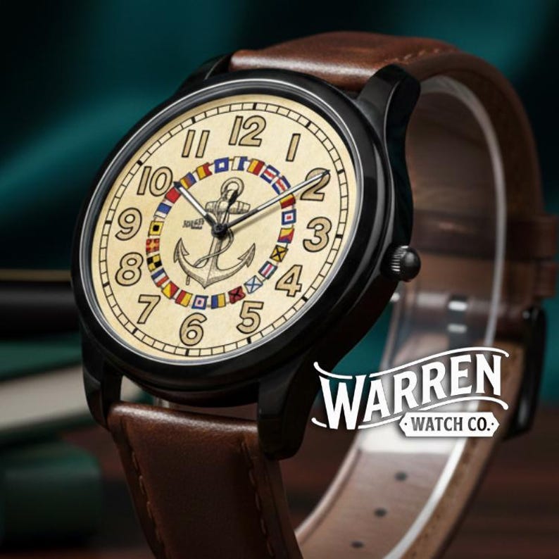 Orologio con ancora nautica / Movimento giapponese / Cassa in acciaio inossidabile impermeabile immagine 1