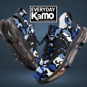 Everyday Kamo Deep Blue Shark Kamo Performance Sneakers | Men's Stylish Athletic Shoes | Comfort Fit Flying-Weave Design image 1