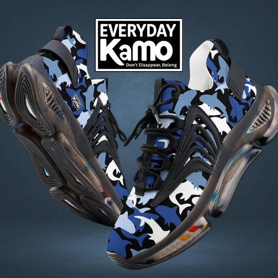 Everyday Kamo Deep Blue Shark Kamo Performance Sneakers | Men's Stylish Athletic Shoes | Comfort Fit Flying-Weave Design