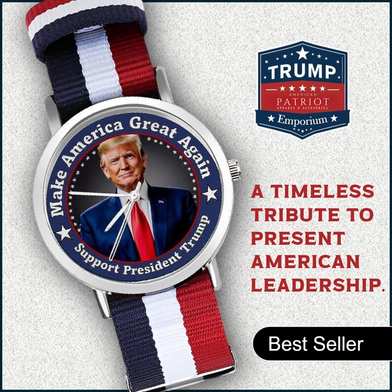 Reloj de pulsera MAGA Trump / Correa patriótica roja, blanca y azul imagen 4