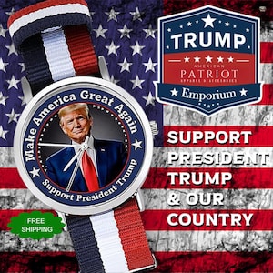 Reloj de pulsera MAGA Trump / Correa patriótica roja, blanca y azul imagen 1