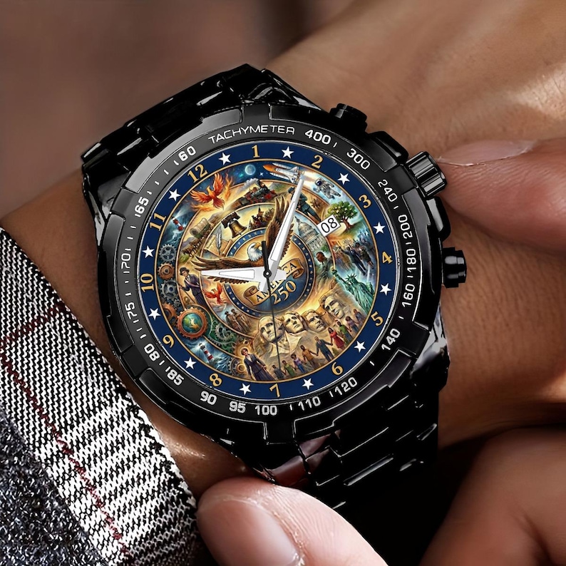 Zegarek z chronografem z okazji 250. rocznicy powstania Ameryki – patriotyczny metalowy zegarek zdjęcie 4