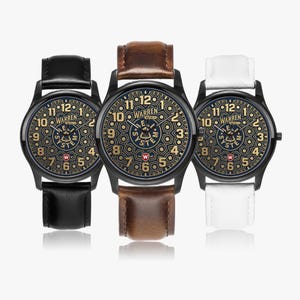 Bell System Manhole Cover Watch - Black Stainless Steel with Leather Bands image 2
