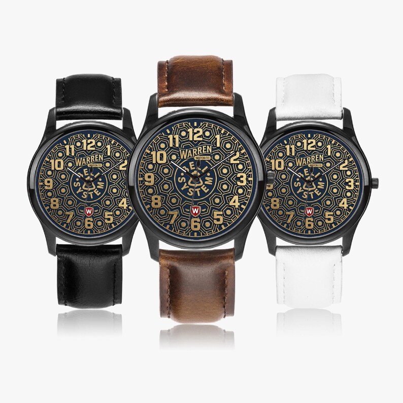 Bell System Manhole Cover Watch - Black Stainless Steel with Leather Bands image 2