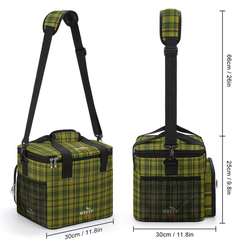 Green Plaid 30-Can Insulated Cooler Bag with Strap image 2