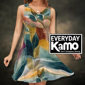 Robe Kamo abstraite à col en V pour tous les jours, tenue d'été moderne. 180 g de soie au lait image 7