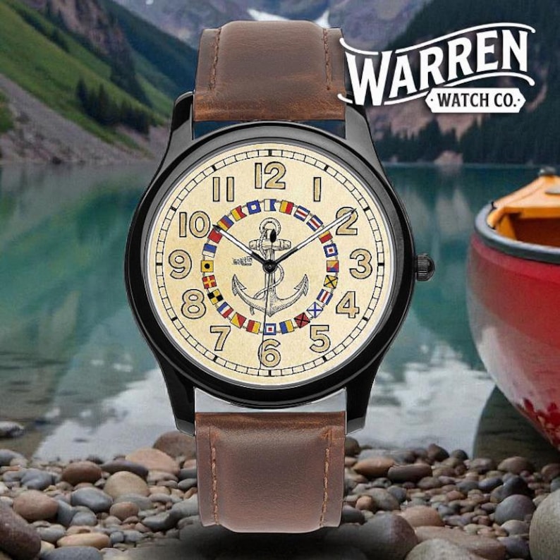 Orologio con ancora nautica / Movimento giapponese / Cassa in acciaio inossidabile impermeabile immagine 2