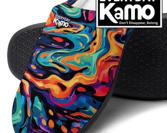 Everyday Kamo Vortex Swirl Art Slippers | Vibrant Abstract Cozy Cotton House Shoes for Women | Anti-Skid Lounge Footwear