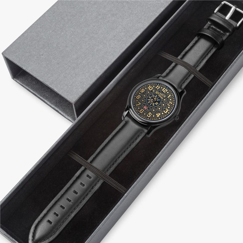 Bell System Manhole Cover Watch - Black Stainless Steel with Leather Bands image 3