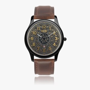 Bell Systems Manhole Cover Black Stainless Steel Watch with 3 Genuine Leather Bands - Japanese Movement image 4