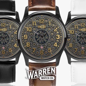 Bell Systems Manhole Cover Black Stainless Steel Watch with 3 Genuine Leather Bands - Japanese Movement image 1
