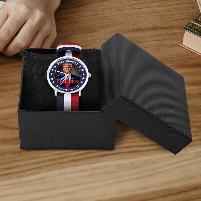 Reloj de la Inauguración de Trump en 2025: Correa trenzada patriótica en rojo, blanco y azul imagen 4