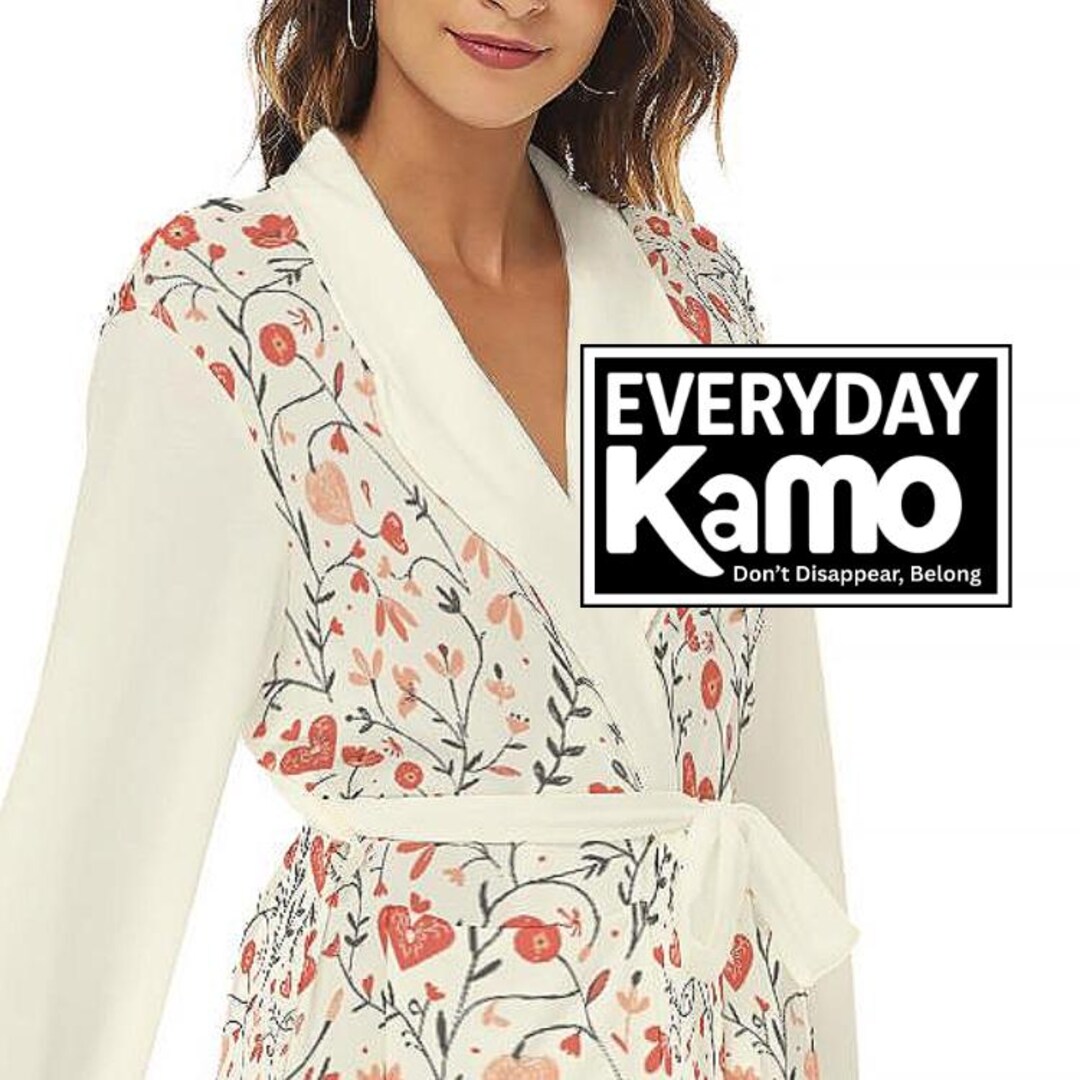 Romantic Floral Heart Robe | Soft Jersey Loungewear Kimono | Women's ...