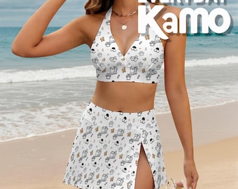 Lace-up Split Skirt Swimsuit Set(All-Over Printing)