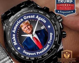 Uczyńmy Amerykę znów wielką Donald Trump „Wspierajmy prezydenta Trumpa” – męski metalowy zegarek – idealny na co dzień