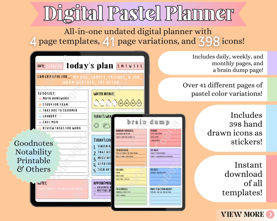 Digital Pastel Planner Templates and Icons Undated, Digital Journal ...