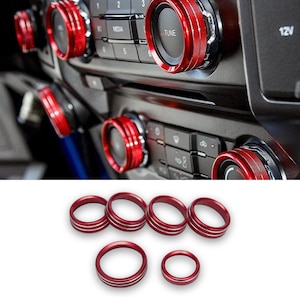 Aluminum Knob Trim Rings for Ford F-150 2016-2018 | Climate Control and Radio Knob Covers, Set of 6, Red Black Blue Silver