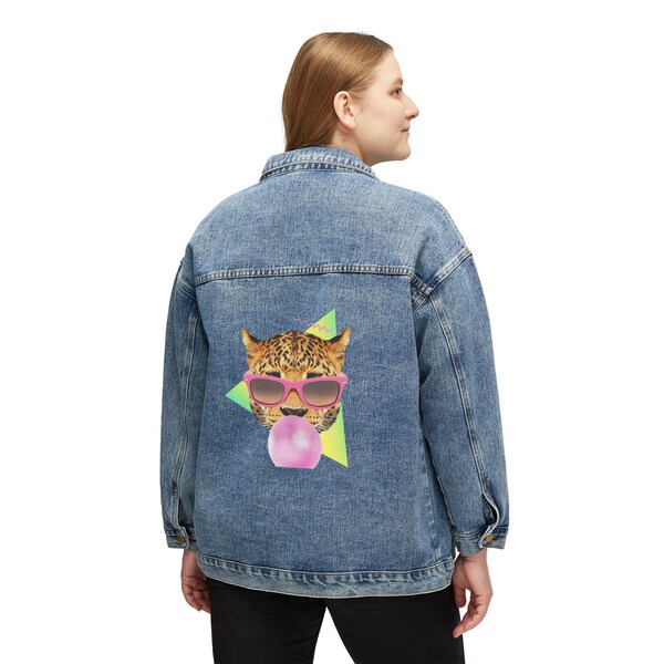 Pop Art Prowess Denim Jacket | Chic Leopard with Bubblegum | Women's Denim Jacket