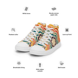 Women’s high top canvas shoes, Colorful Sneakers, Floral Design Sneakers