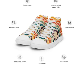 Women’s high top canvas shoes, Colorful Sneakers, Floral Design Sneakers