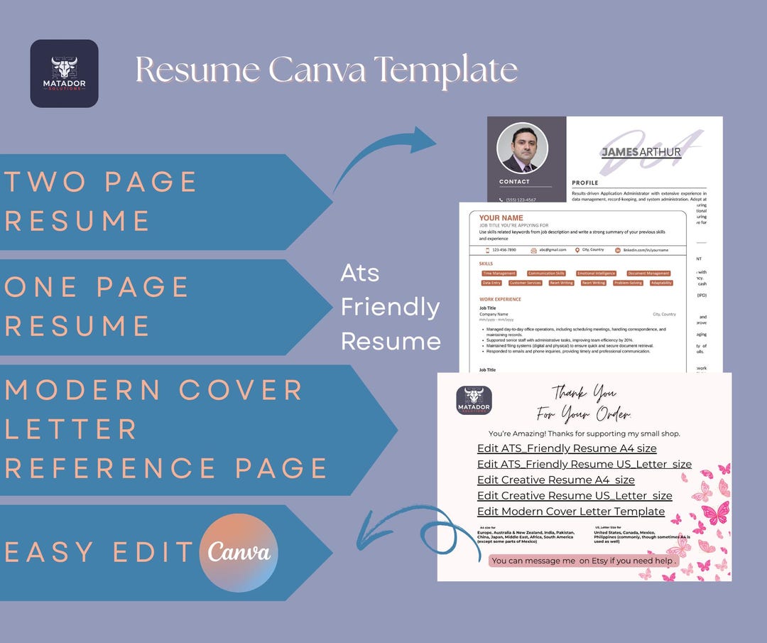 Resume Canva Template | Editable Ats-friendly CV | Instant Download ...