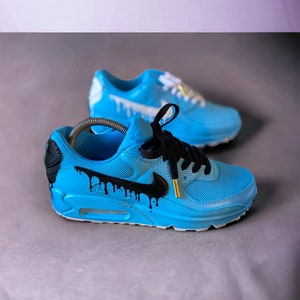 Custom Hand-Painted Baby Blue Drip Air Max 90 - Streetwear Sneaker Statement, Custom Airmax 90