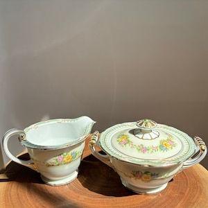 Vintage Noritake Goldconda Sugar Bowl & Creamer Set: 1930s Japanese Porcelain