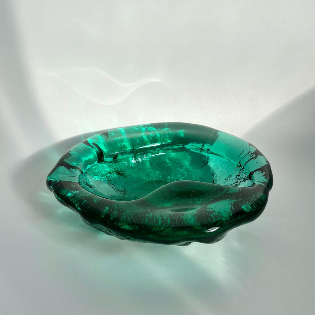 Blenko Art Glass, Forest Emerald Green Ashtray, Freeform Abstract ...