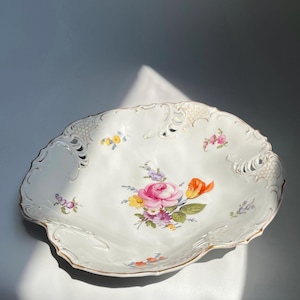 Antique NYMPHENBURG Dresden Spray German Porcelain Pierced Fruit Bowl