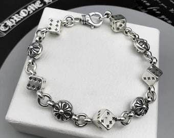 Chrome Hearts Style Dice Bracelet, Unisex, Y2K Accessories, Chrome Hearts Designer Type Bracelet, Sterling Silver, Vintage Look, Elegant