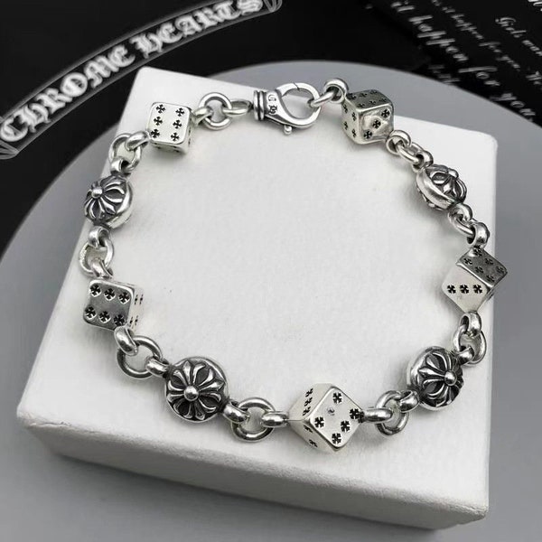 Chrome Hearts Style Dice Bracelet, Unisex, Y2K Accessories, Chrome Hearts Designer Type Bracelet, Sterling Silver, Vintage Look, Elegant